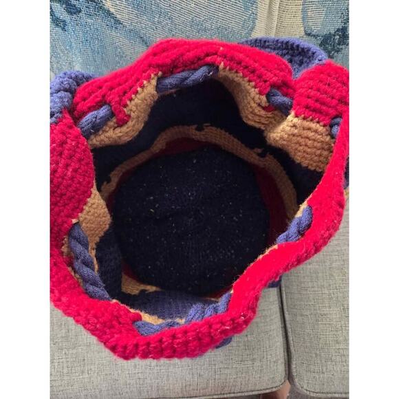 Handmade Crochet I Love Minnie Backpack Navy Red Tan Striped Disney Inspired - Picture 5 of 9